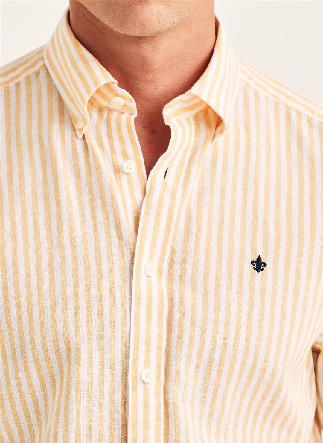 Douglas Linen Stripe Shirt-Classic Fit  Orange