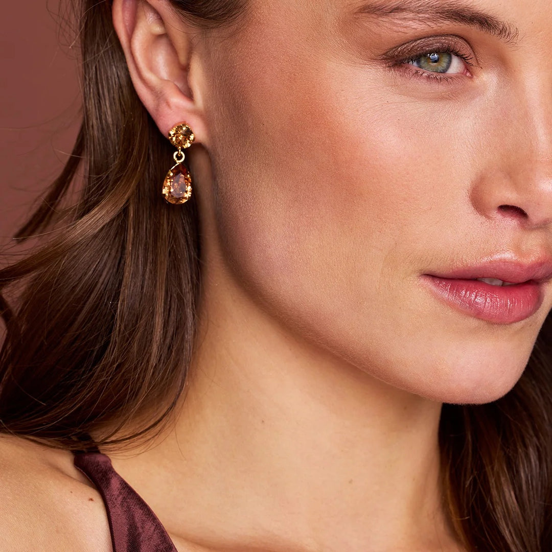 MINI DROP EARRINGS GOLD Rec Light Smoked Topaz