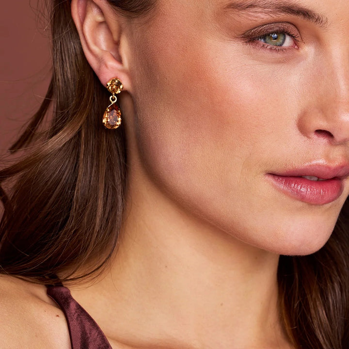 MINI DROP EARRINGS GOLD Rec Light Smoked Topaz