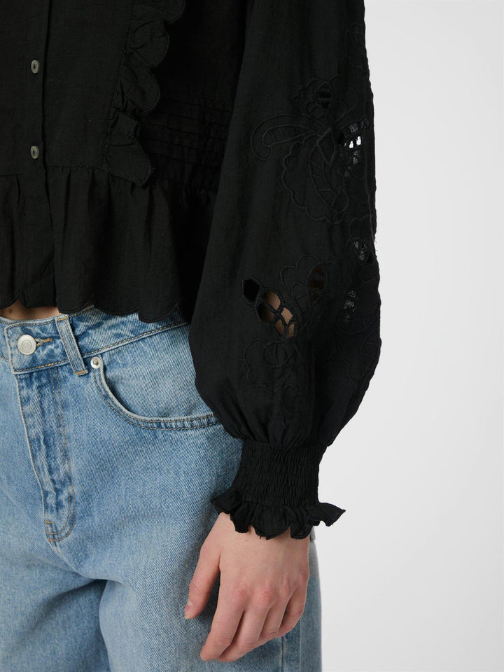 Petrine Embroidery Blouse  Black