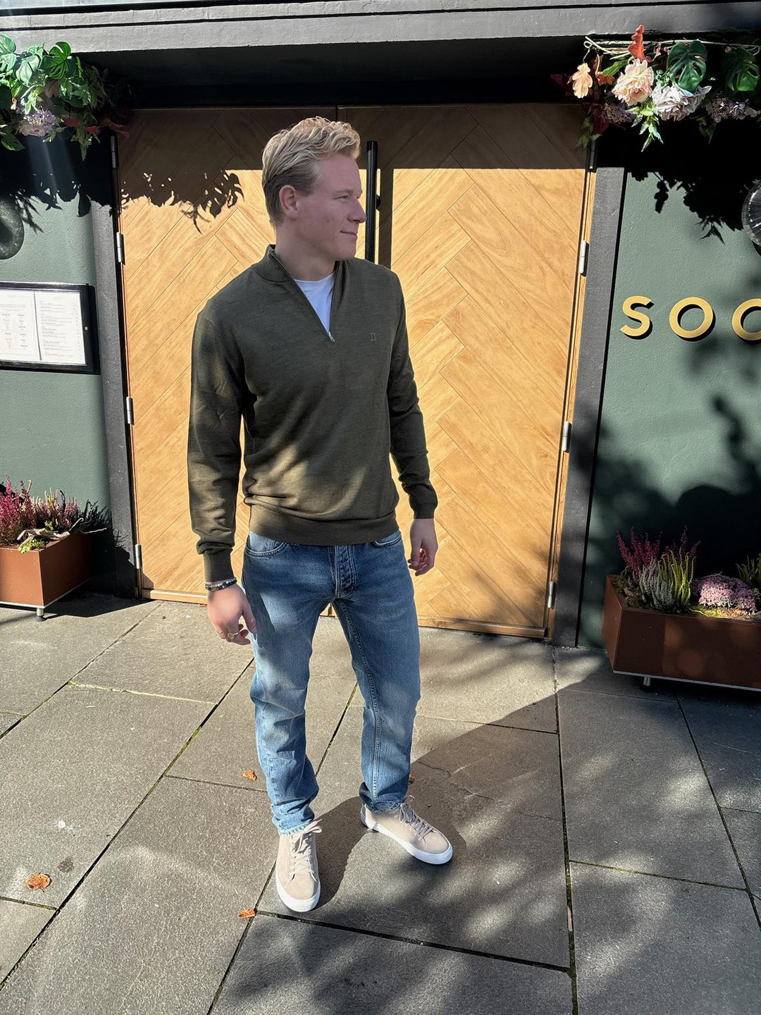 Grayson Half-Zip Merino knit  Olive Green
