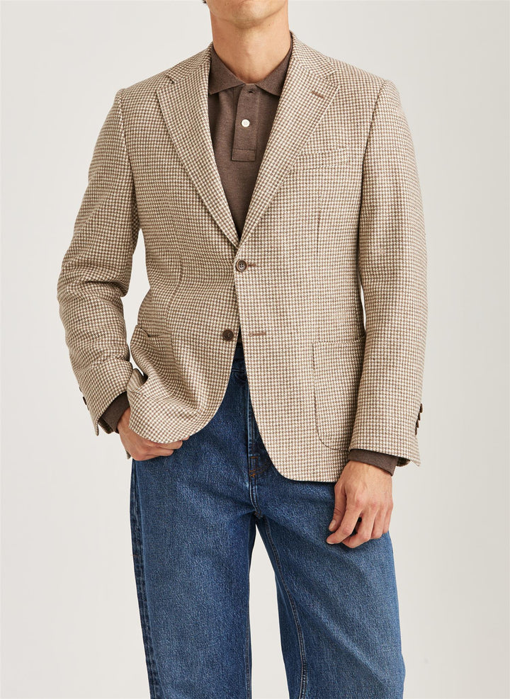 Wool Silk Check Jacket  Khaki