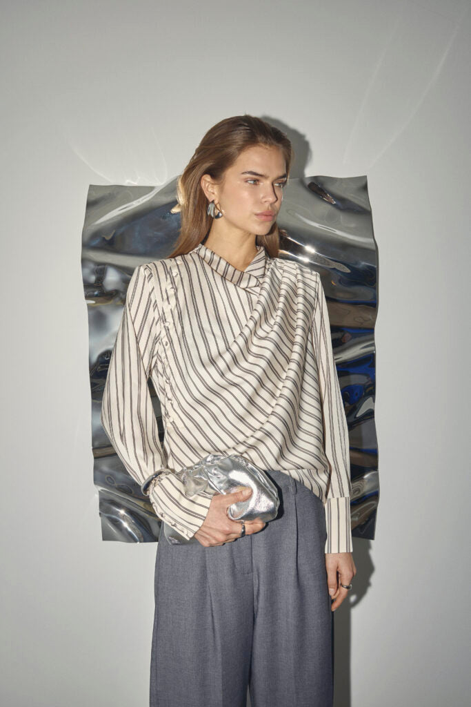 HellyCC Button Stripe Blouse  Offwhite