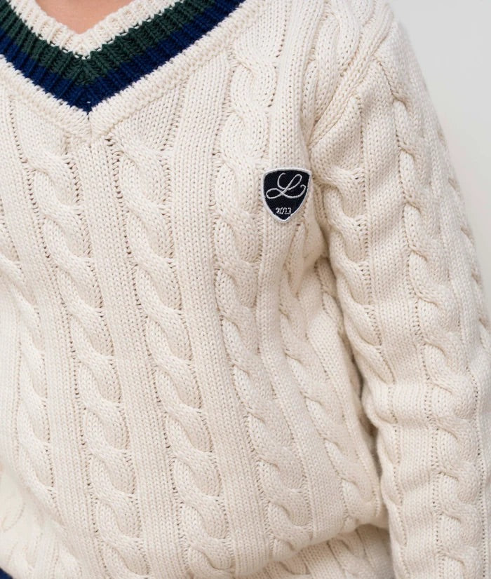 Cable Knit V-neck Sweater  Off White