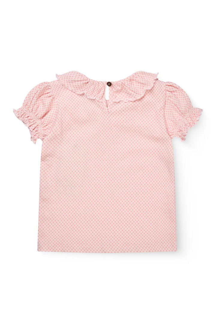CREPE TEE W. FRILL COLLAR  Pink Comb.