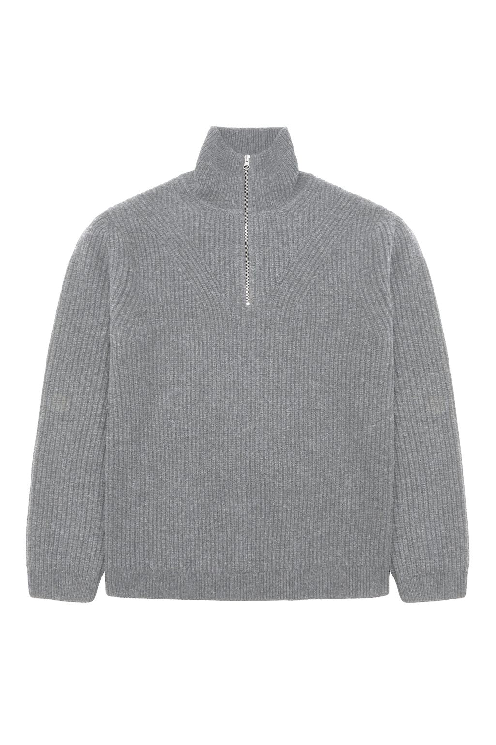 Half Zip Wool Knit - Light Grey Melange  Light Grey Melange