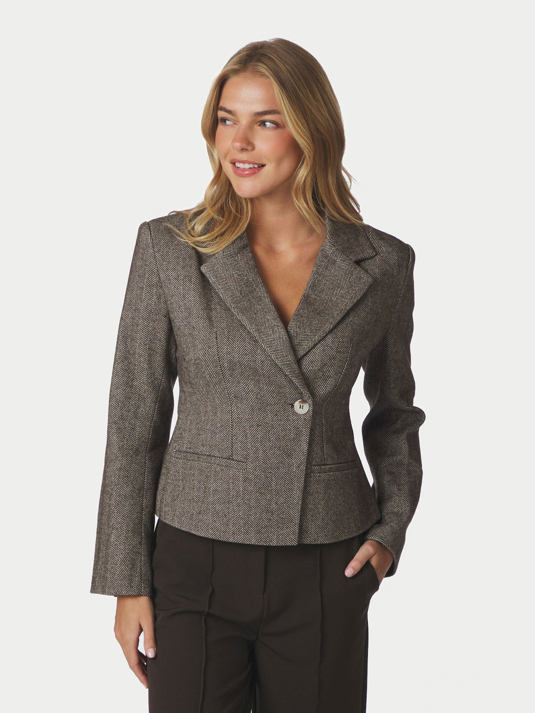 Valia Herringbone S Blazer  Dark Brown