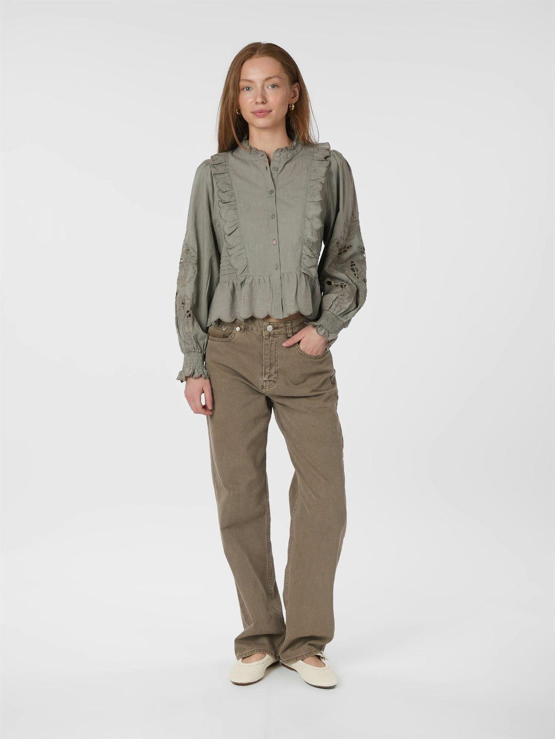 Petrine Embroidery Blouse  Smoke Green
