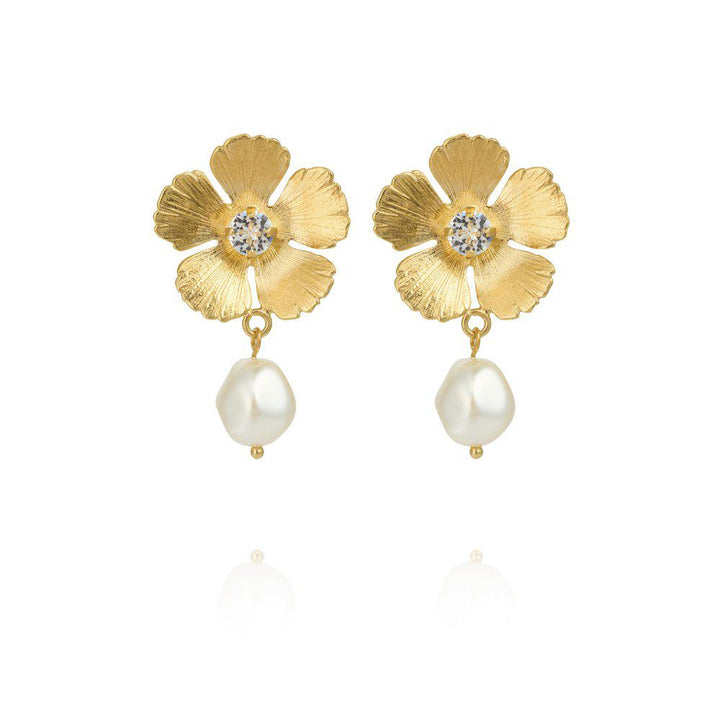 MINI ANEMONE PEARL EARRINGS GOLD  Crystal