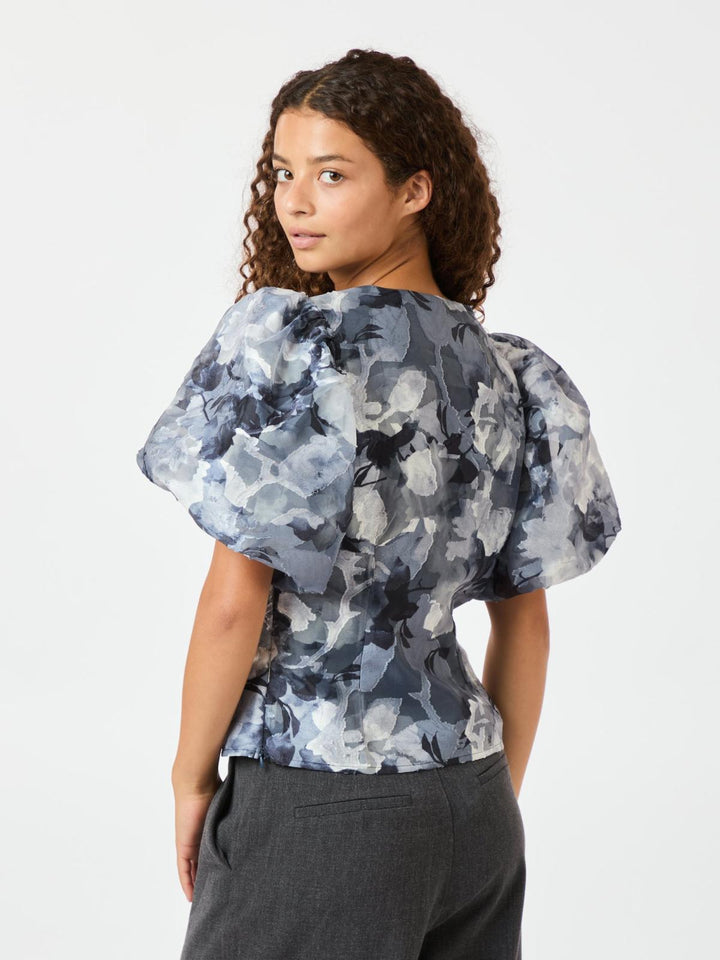 Camia Brocade Floral Blouse  Floral Grey