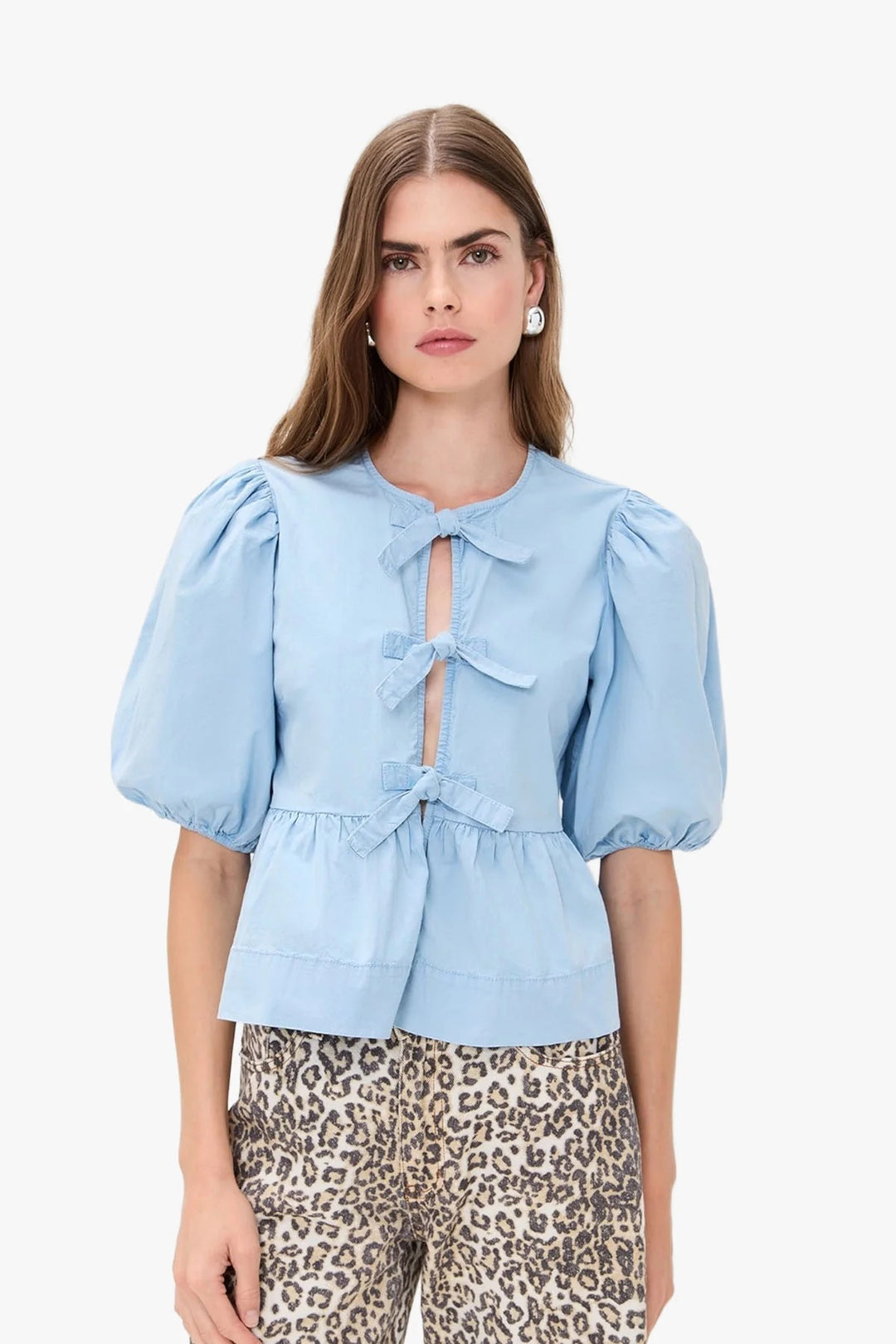 Washed Stretch Cotton Peplum Blouse  Soft Chambray