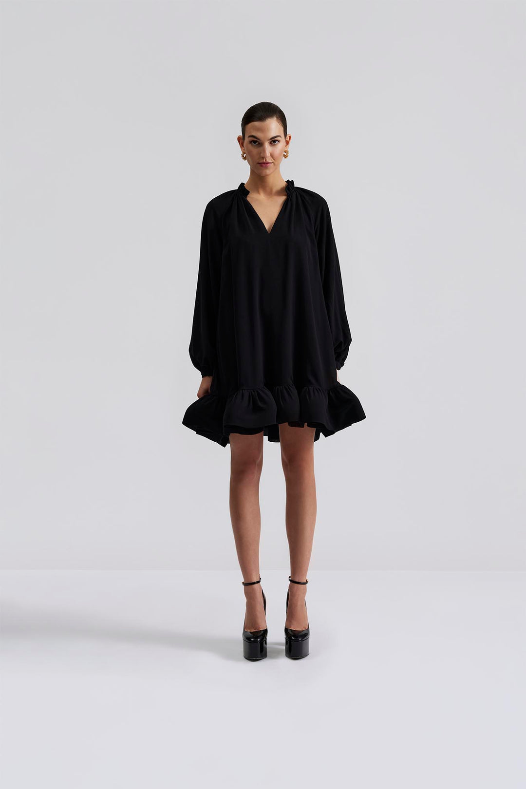 Alva frill detailed mini dress  Black