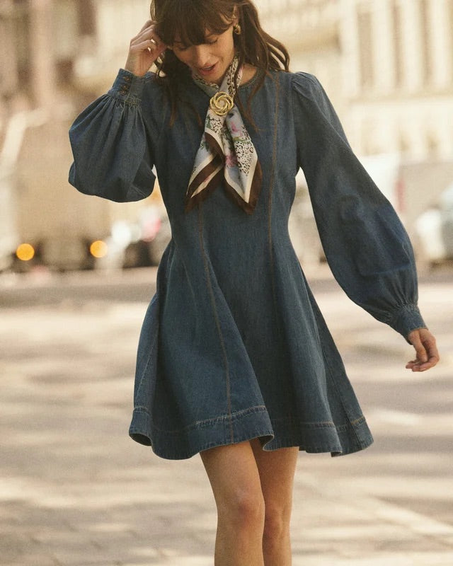 Denim Fitted Dress  Denim Blue
