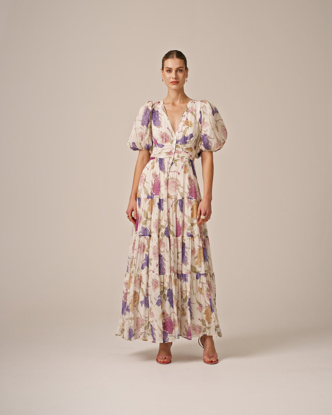 Chiffon Midi Dress  Flower Garden