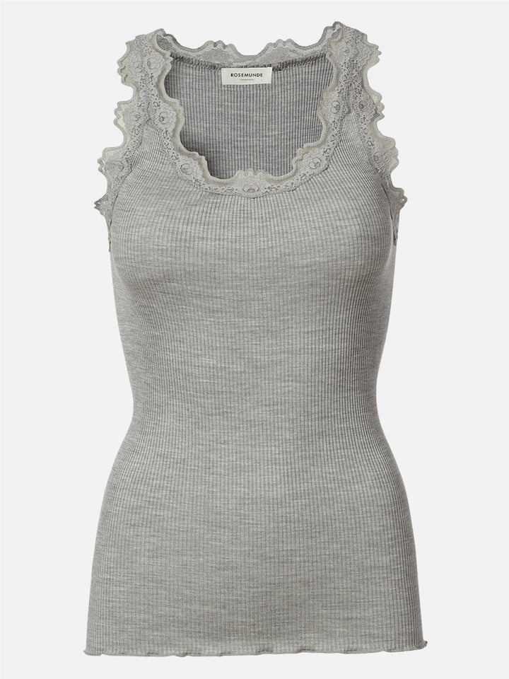 BABETTE SILK TOP W/LACE  Light Grey Melange