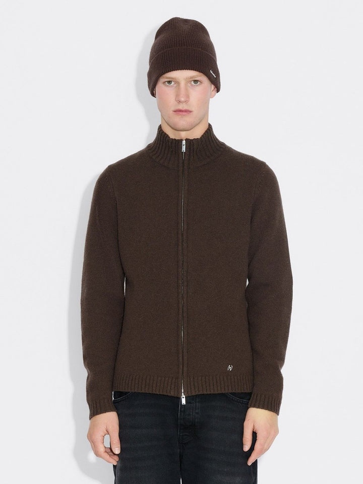 M. Wool Zip Cardigan  Dk. Brown
