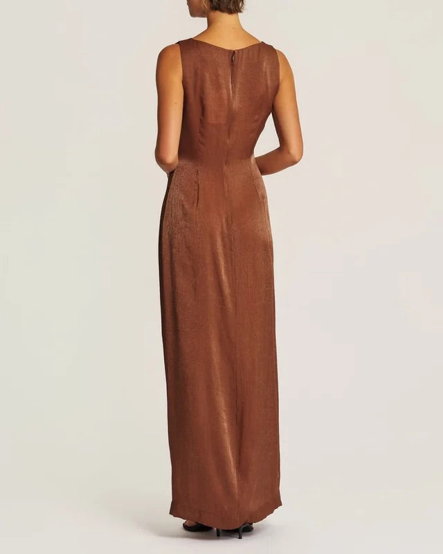 Shiny Sleeveless Dress  Brown