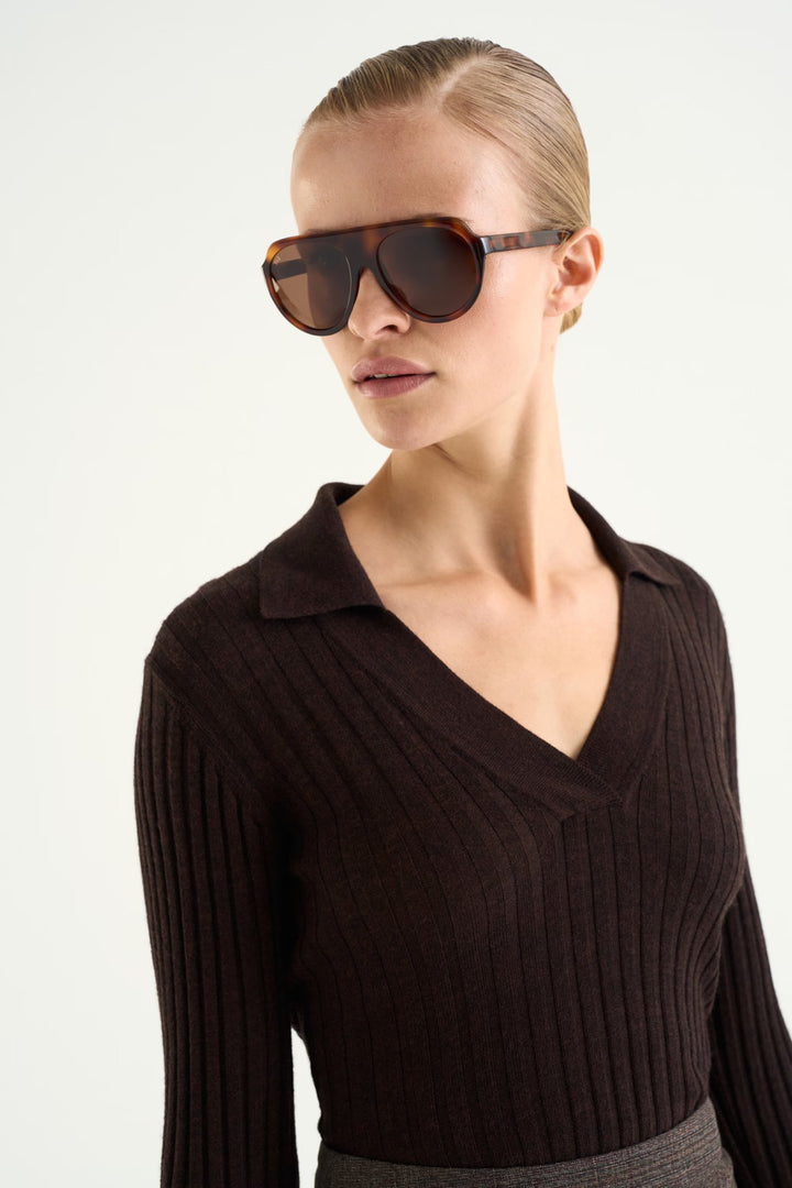 Veloria Knutted Top  Mocha Brown