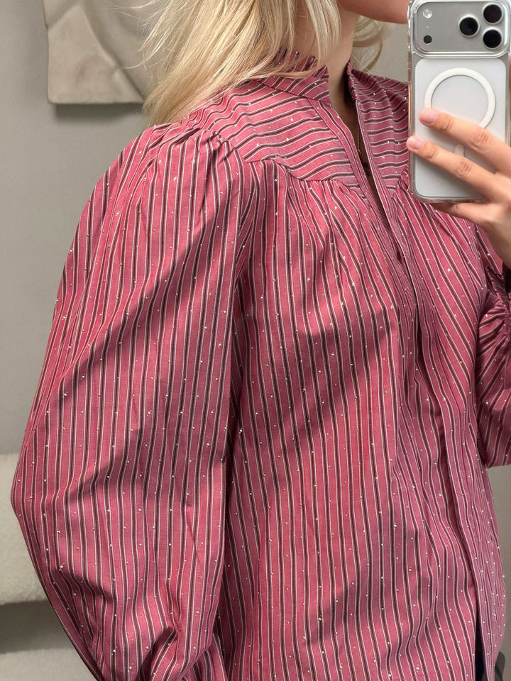 Astrida Soft Stripe Stone Blouse  Dark Rose