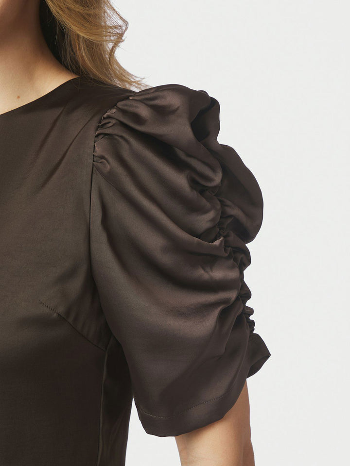 Benua Heavy Sateen Blouse  Dark Brown