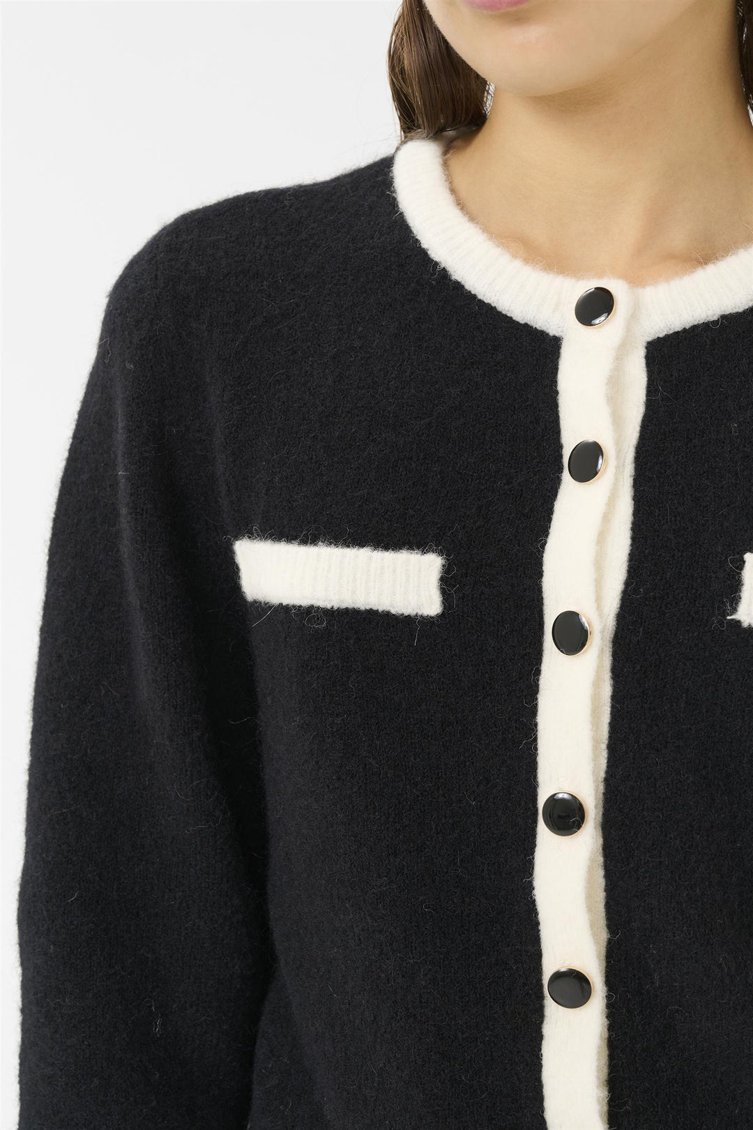 GZALPHA LS CONTRAST CARDIGAN  Ivory/Black Comb