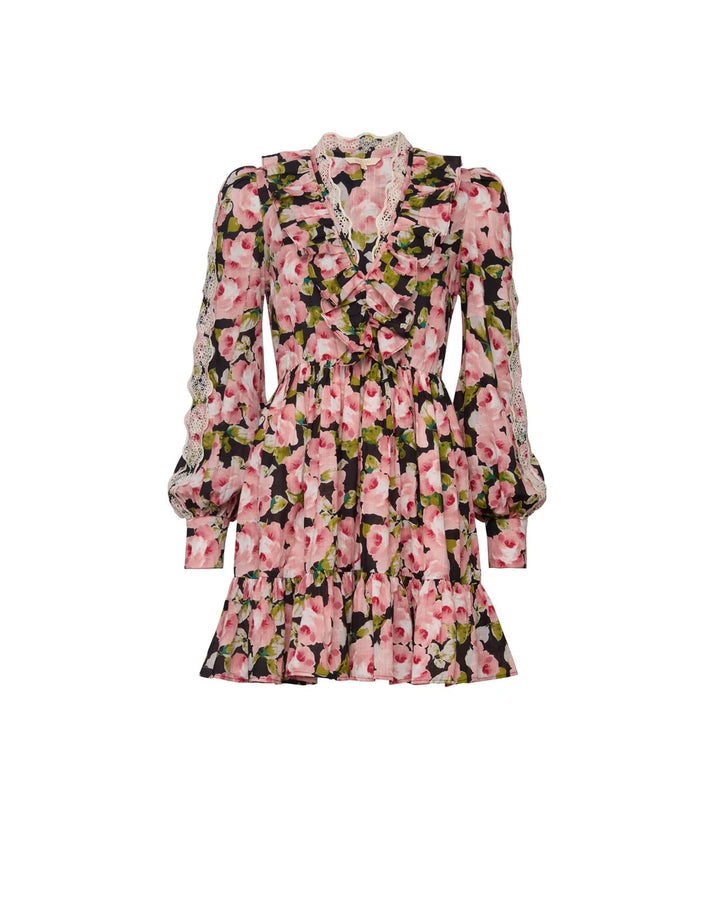 Cotton slub V-neck dress  Rose Bouquet