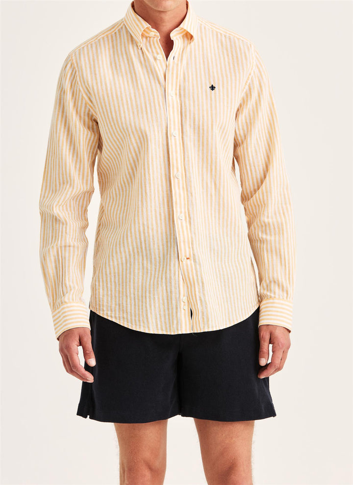 Douglas Linen Stripe Shirt-Classic Fit  Orange