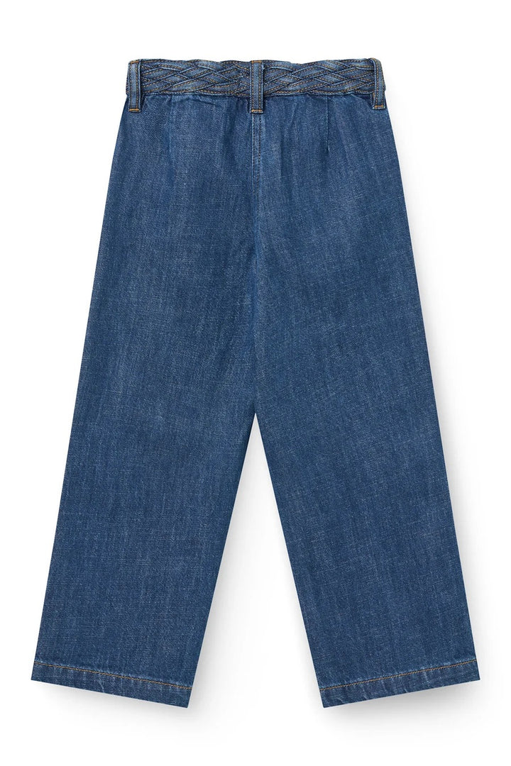 DENIM JEANS W. BRAID WAIST - WIDE FIT  Indigo Blue Wash