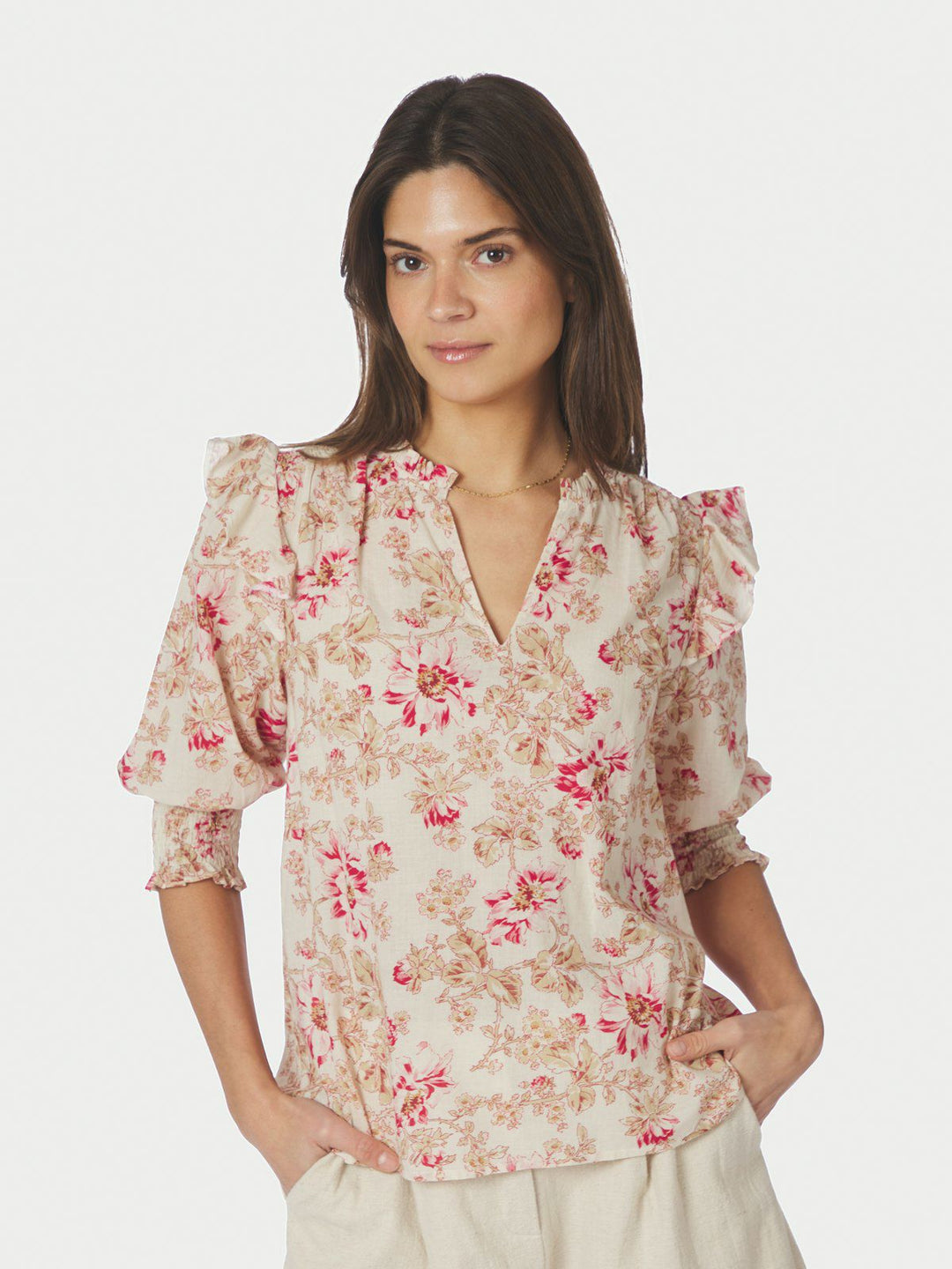 Davina Flower Rose Blouse  Rose