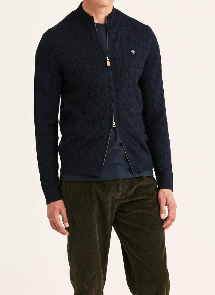 Merino Cable Zip Cardigan  Blue