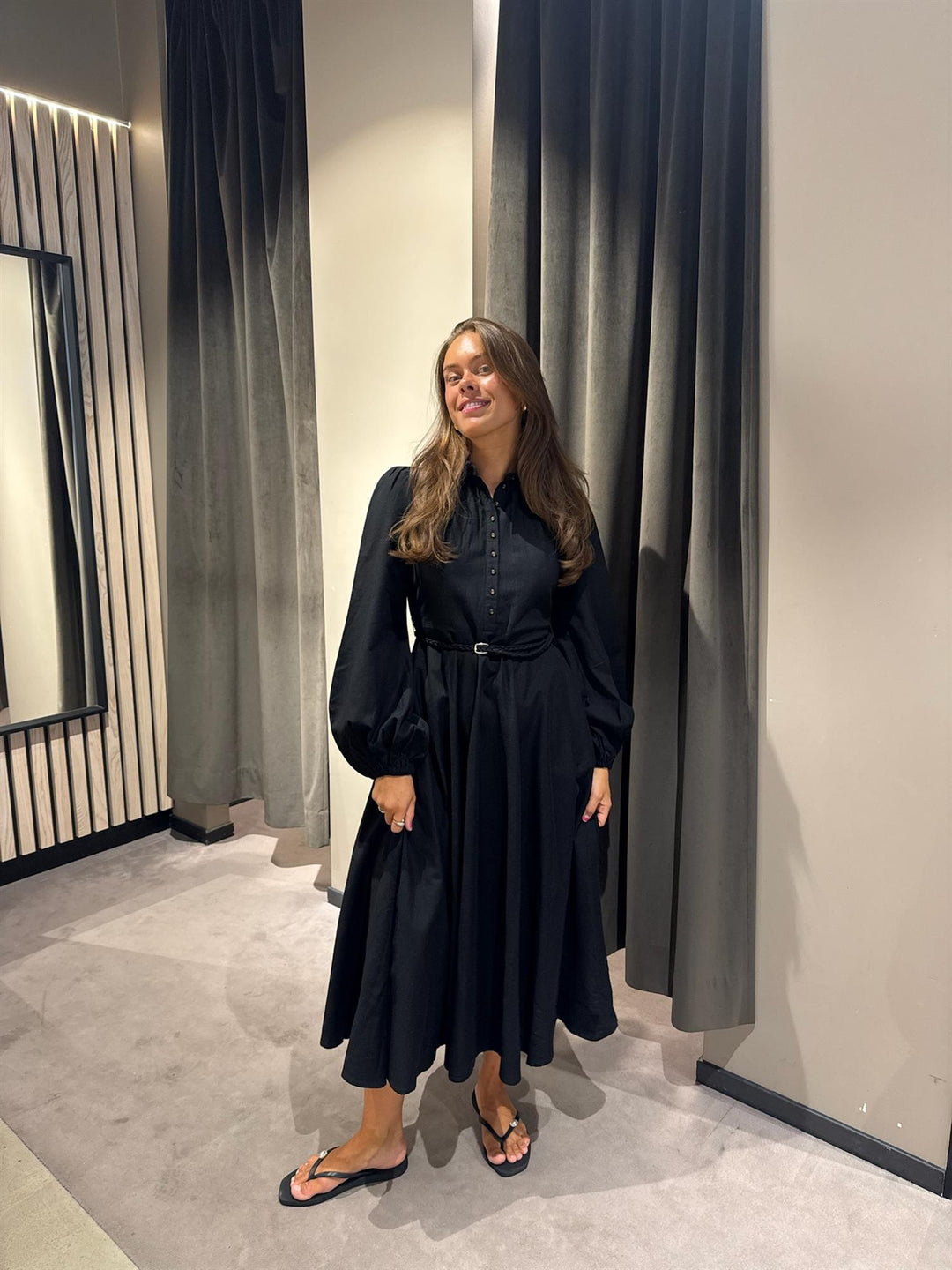 Linen Shirt Dress  Black