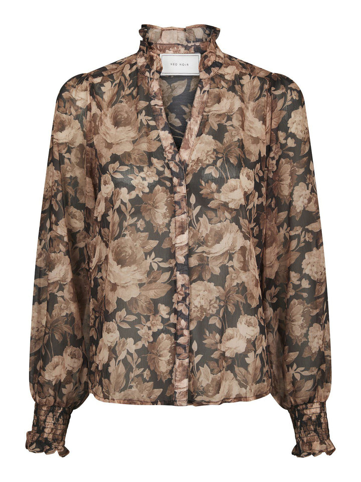 Delsie Vintage Flower Shirt Black Sand