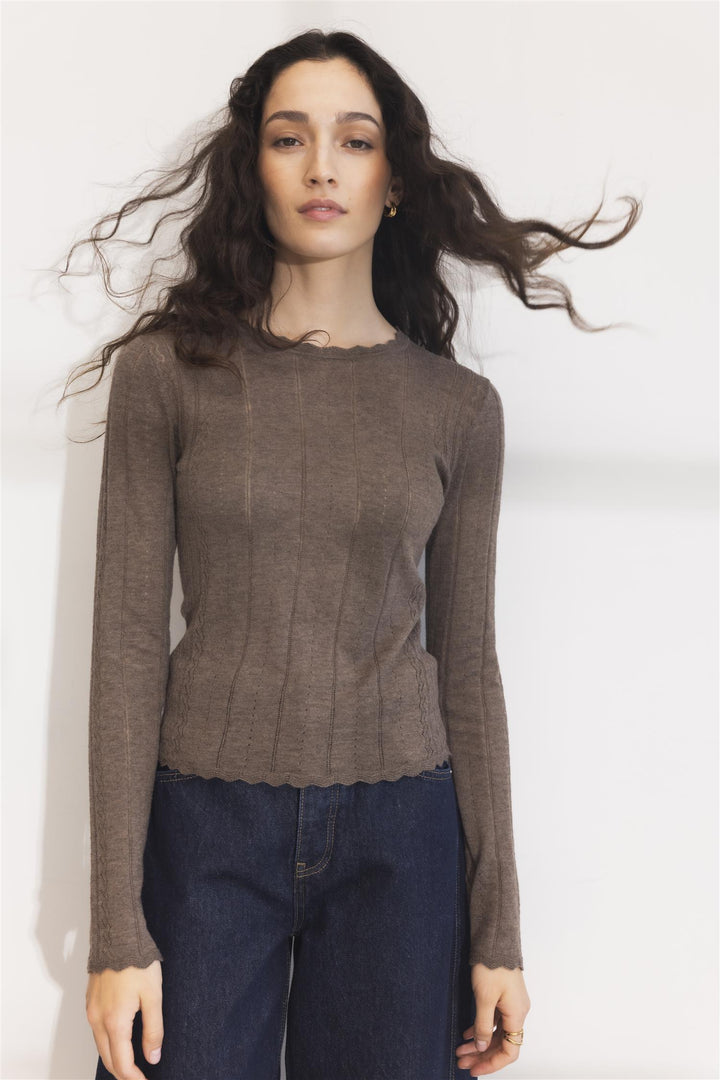 Safir Knit Top Dark Taupe Melange