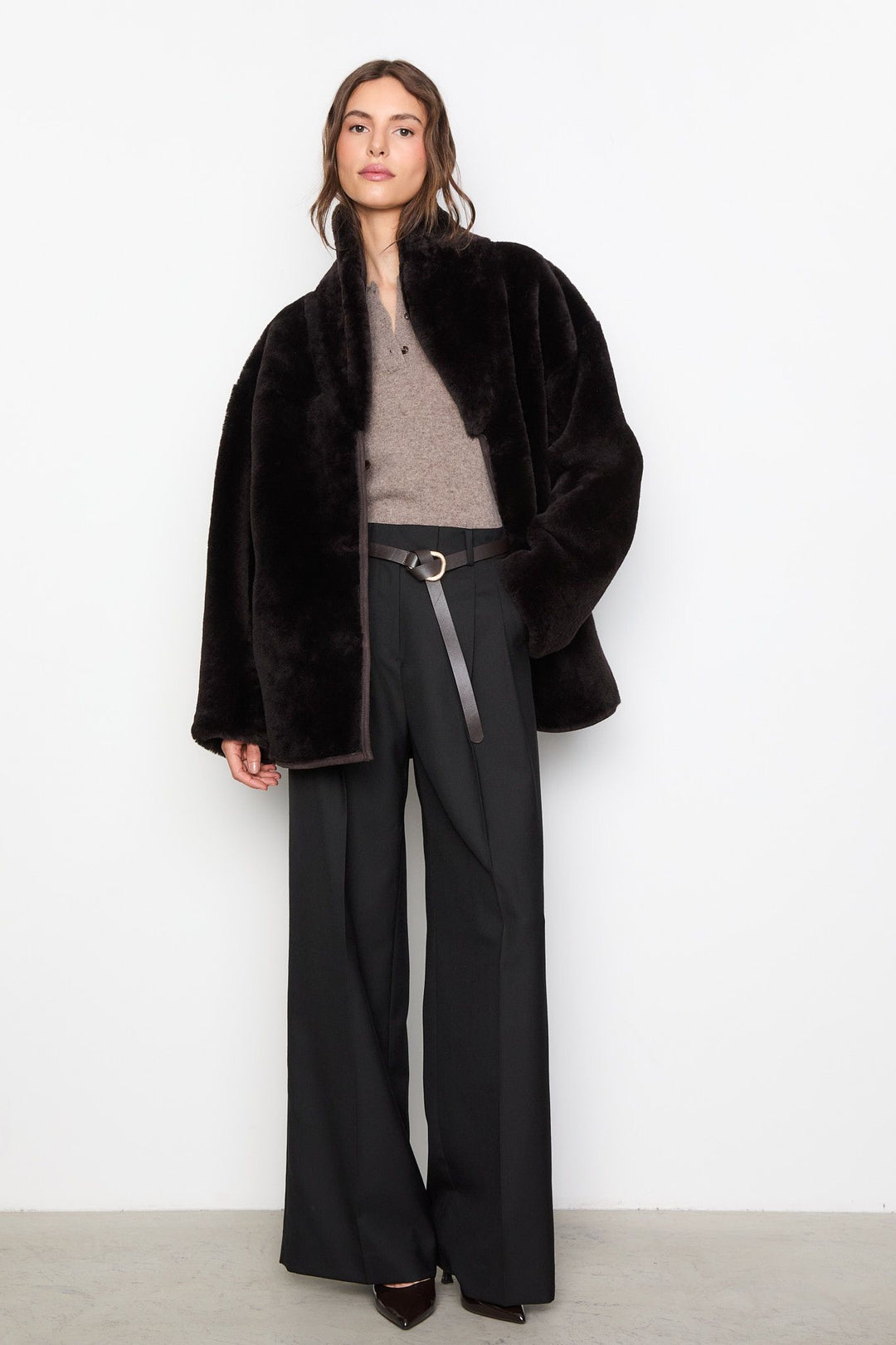 Melli Shearling Jacket  Dark Brown Suede