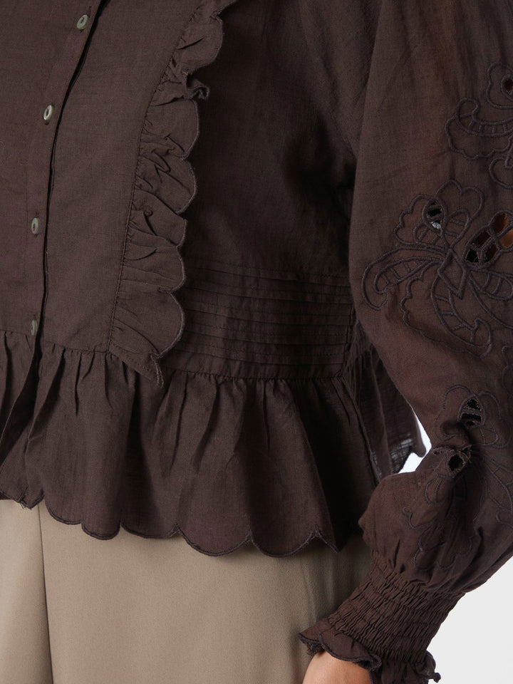 Petrine Embroidery Blouse  Dark Brown
