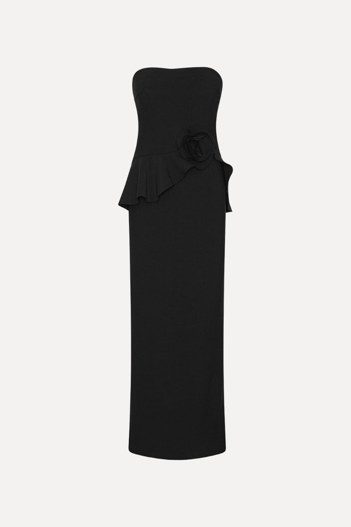 LONG FLOWER STRAPLESS DRESS  Black