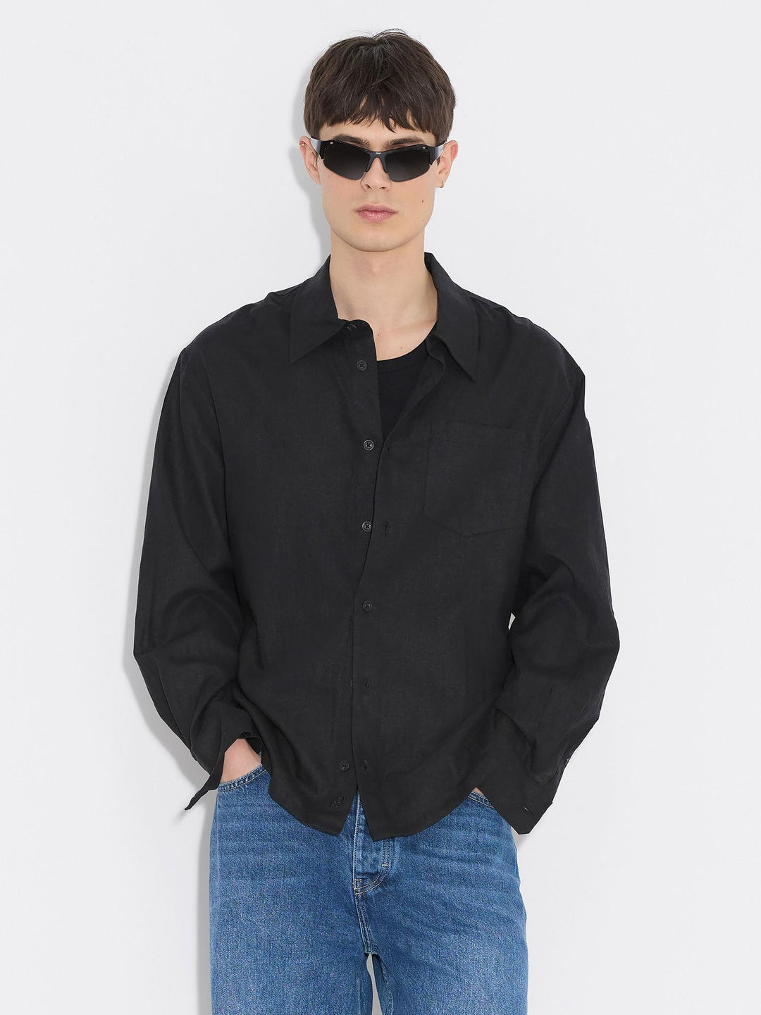 Regular Linen Shirt  Black