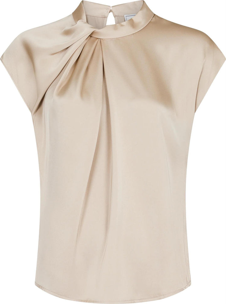 Fleur Drapy Satin Blouse  Dark Sand