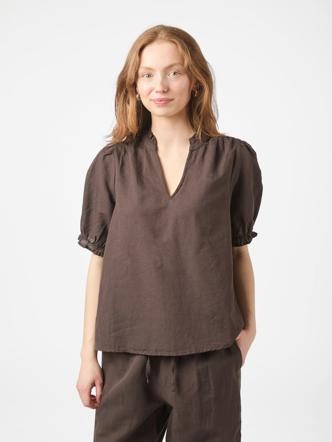 Odesa Linen Blouse  Dark Brown