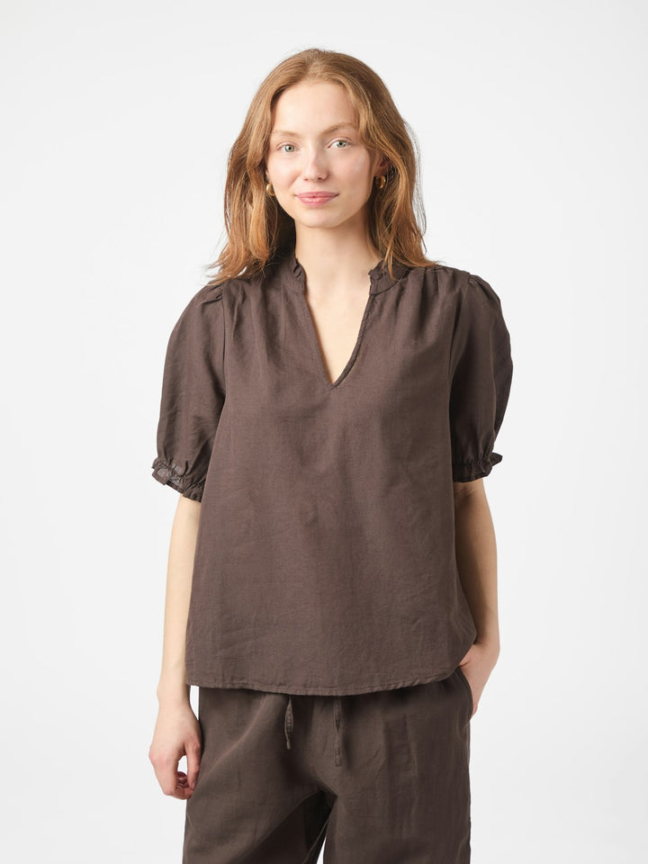 Odesa Linen Blouse  Dark Brown
