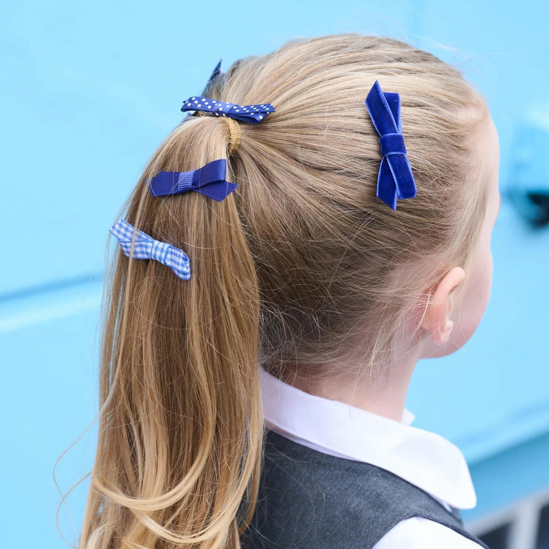 SCHOOL BOW CLIP SET BLUE  Blue Mix