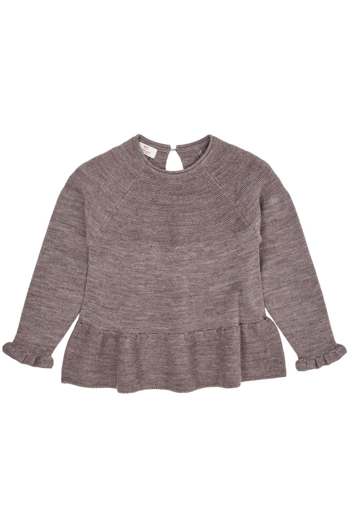 MERINO KNIT BLOUSE WITH FRILL  Natural Melange