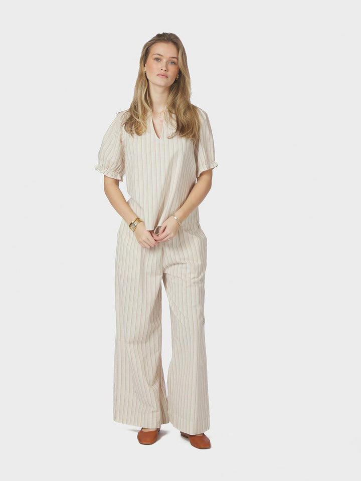 Odesa Linen Stripe Blouse  Sand