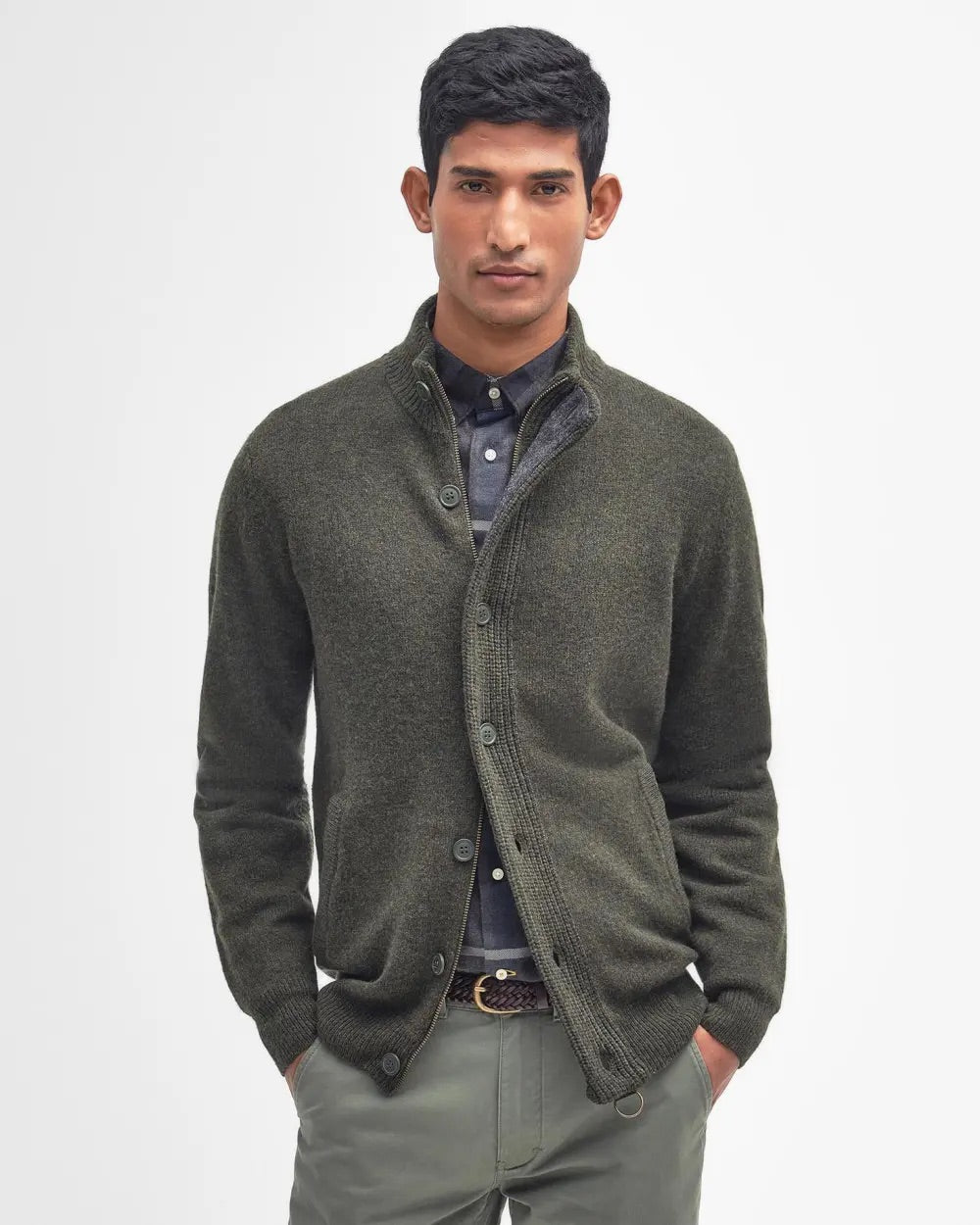 Essent Patch Zip Through Knitted Jumper  Seaweed