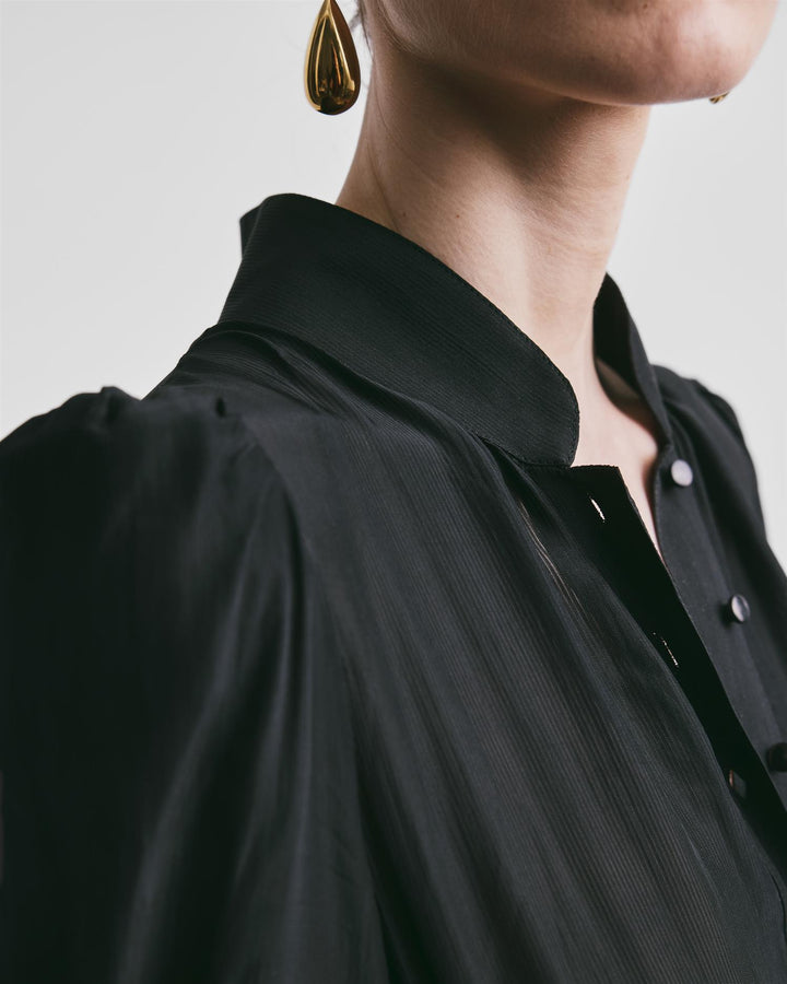 Striped Organza Belt Dress  Black