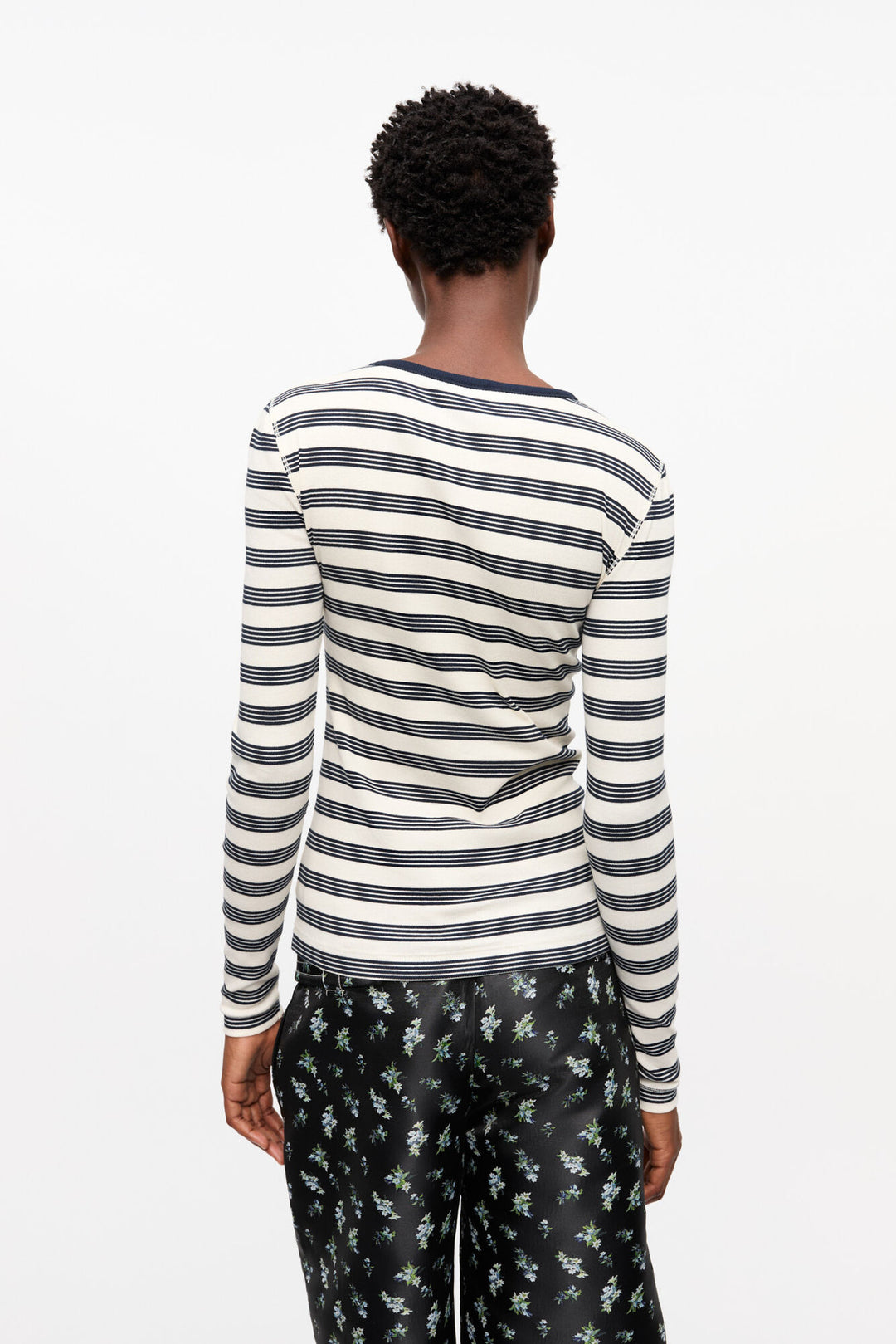 Striped Soft Cotton Rib Long Sleeve T-Shirt  Sky Captain