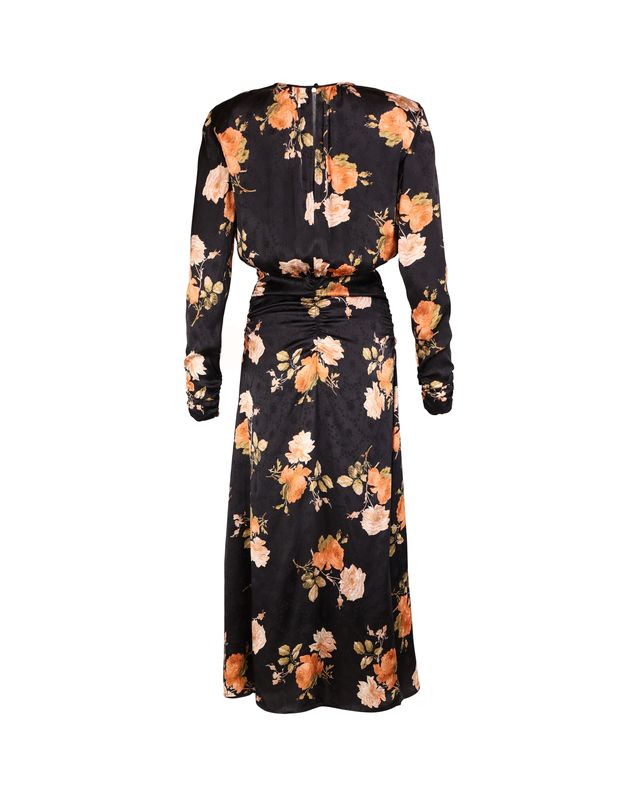 Jacquard Rouching Dress Midnight Roses
