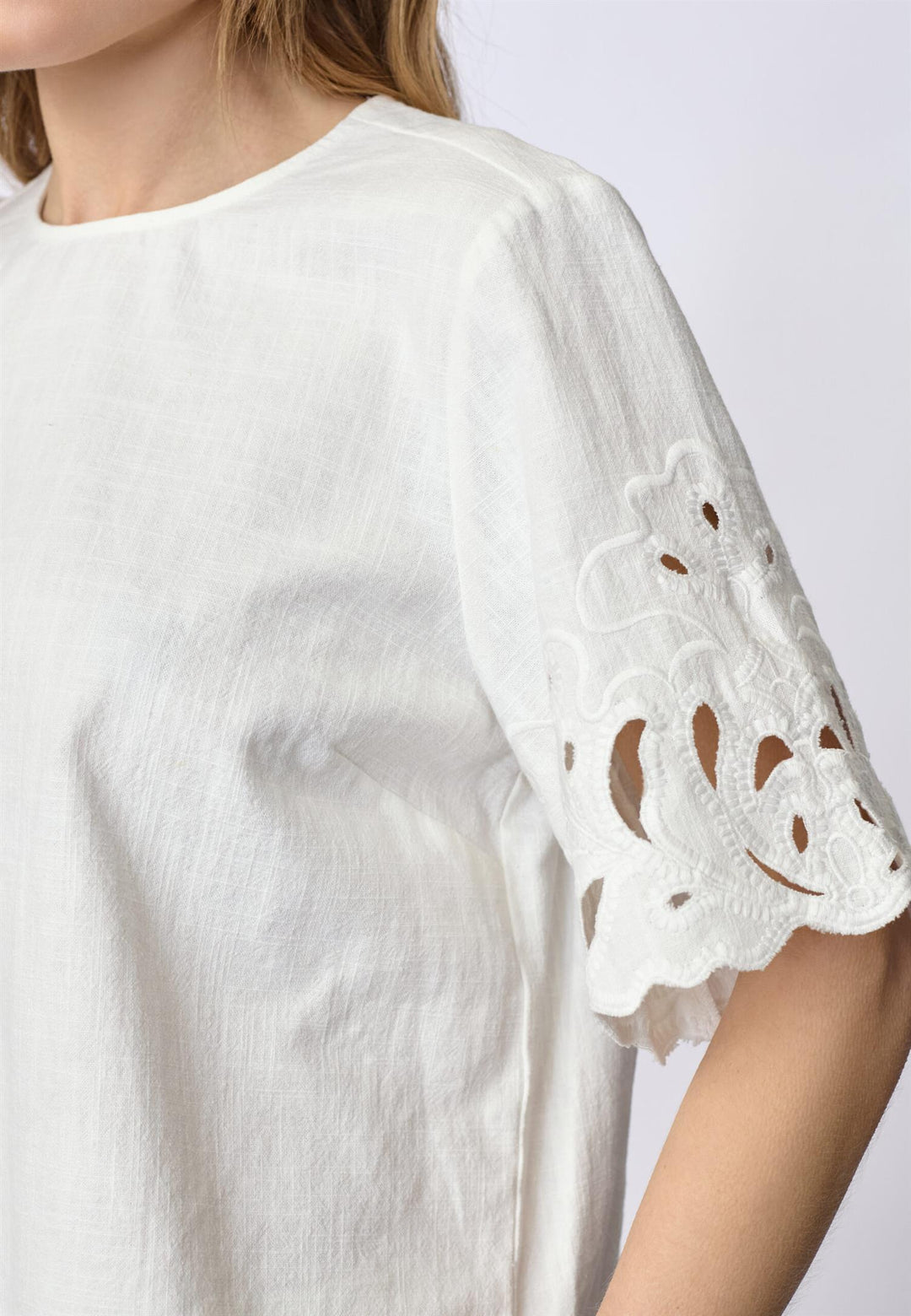 LitaCC Linen Emb SS Blouse  White