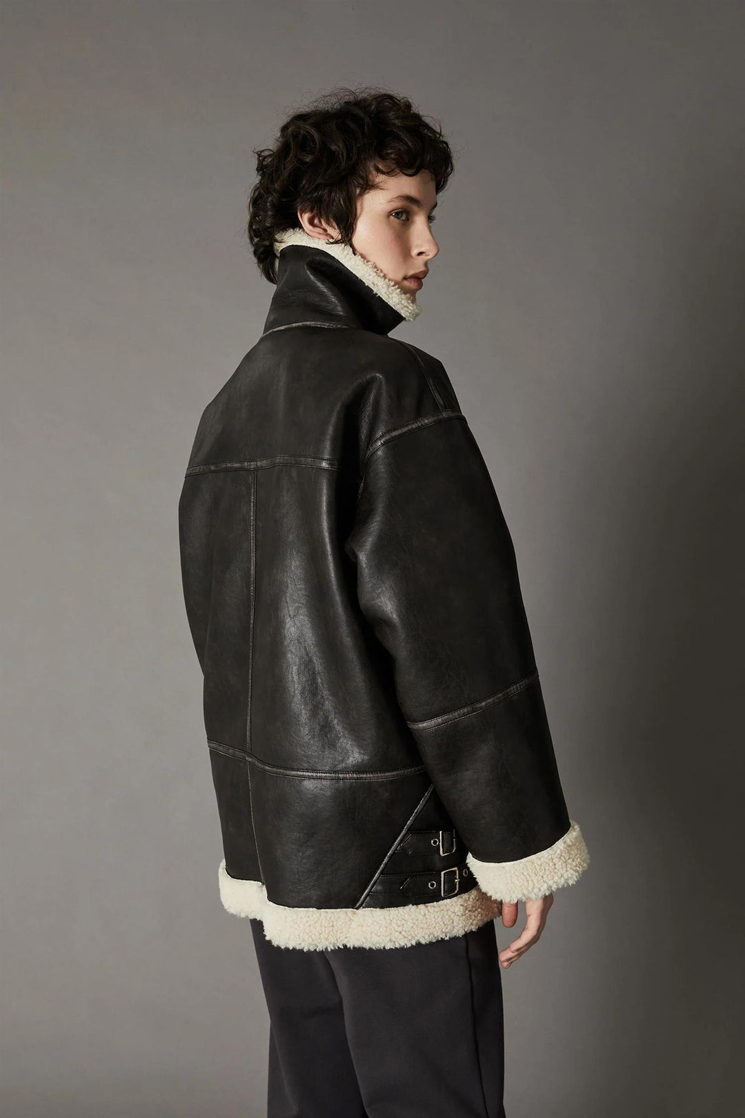 ECO-LEATHER SHEEPSKIN JACKET  Black Olive