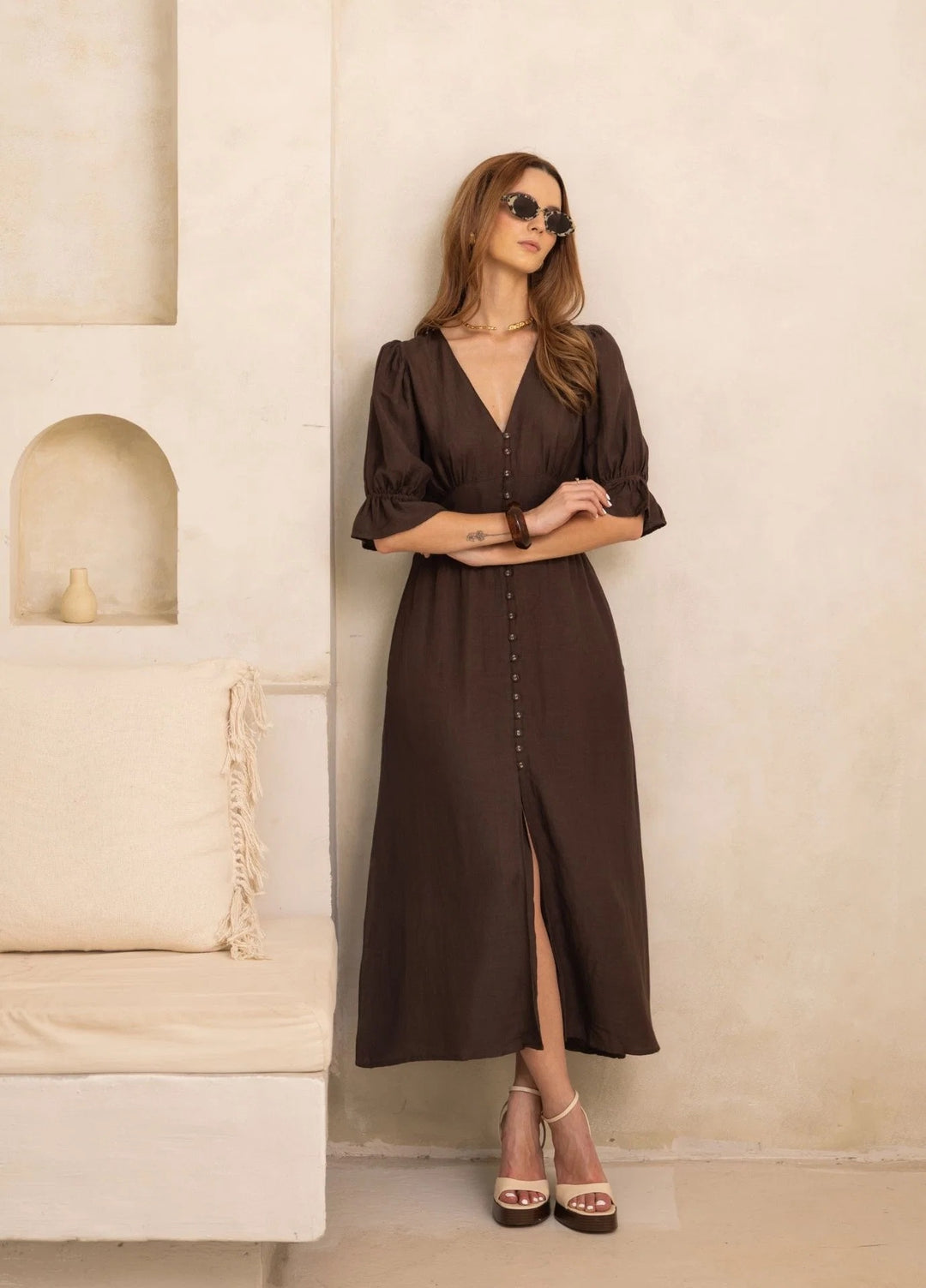 Andrea Dress Espresso Linen  Espresso Linen